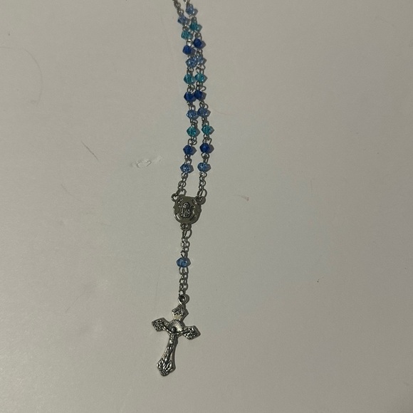 Elegant Blue and Silver Rosary Necklace - Picture 3 of 6